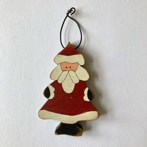 Vintage Farmhouse Santa Ornament Handmade Wood Hand Painted 4-5/8" H Reversible